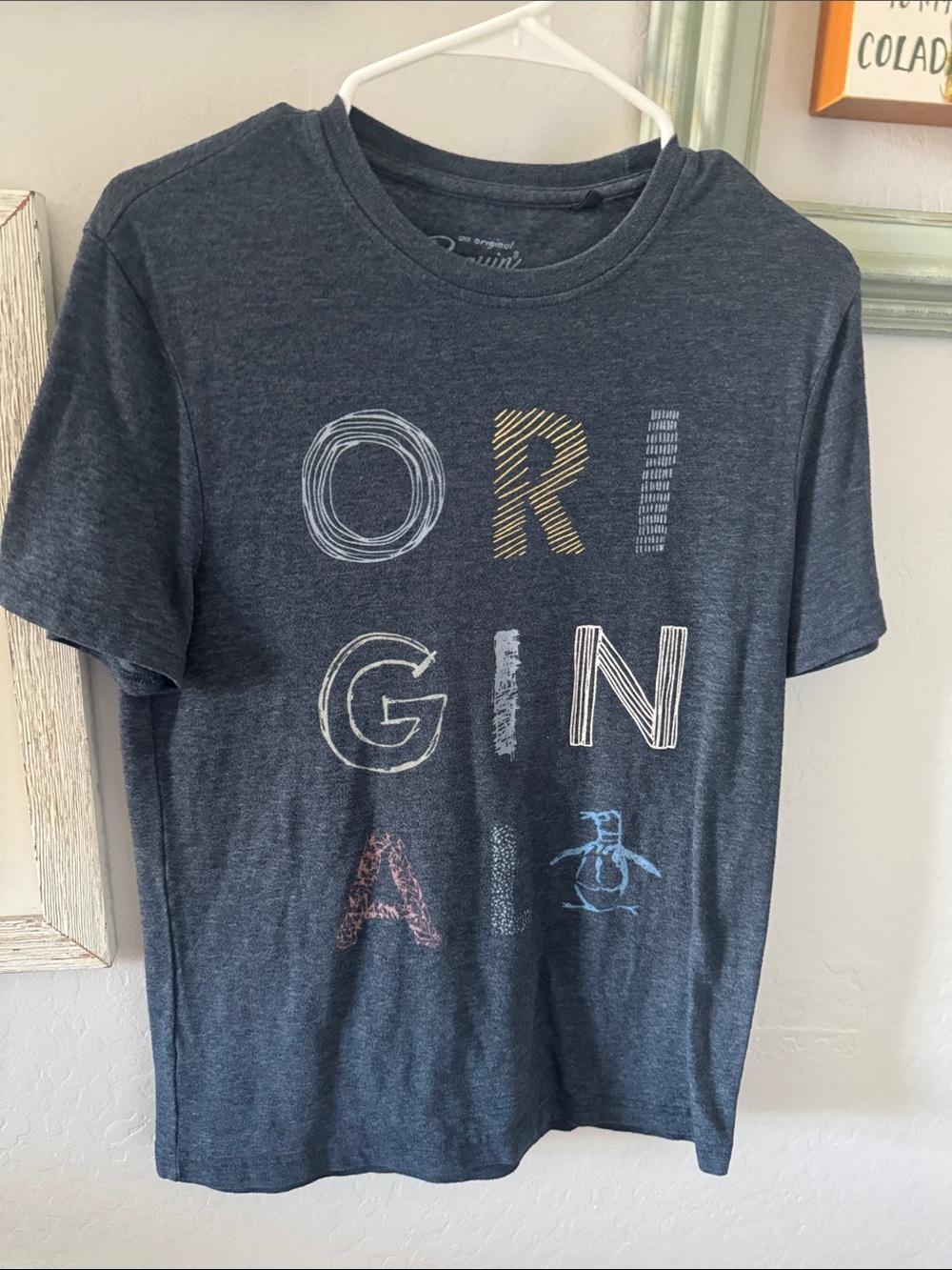 Original Penguin Kids Short Sleeve Tee in Dark Gray with Multicolor Lettering